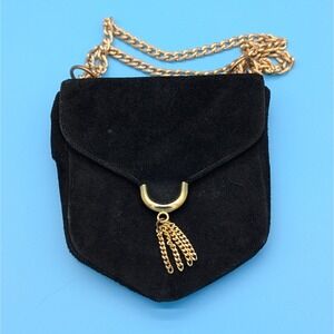 La Marquise 1950-1960s Black Suede Evening Bag with Gold Toned Tassel and Chain